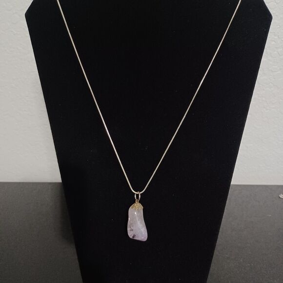 Hand Crafted Jewelry - Amethyst Pendant on Silver-Toned Chain, 18"